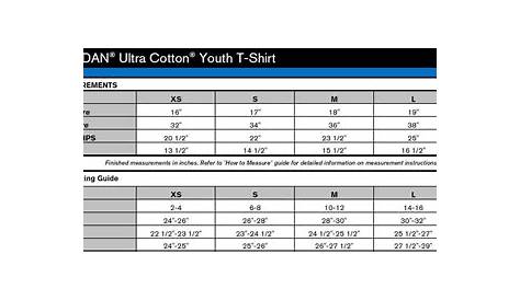 gildan youth shirt size chart age