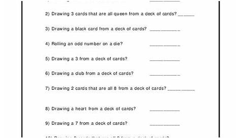 probability with a deck of cards worksheets