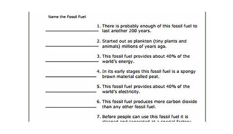 Fossil Fuels Worksheet Answers