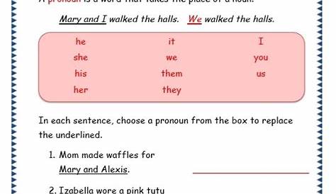 pronouns worksheet for grade 2
