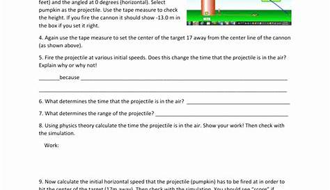 projectile motion worksheet answers