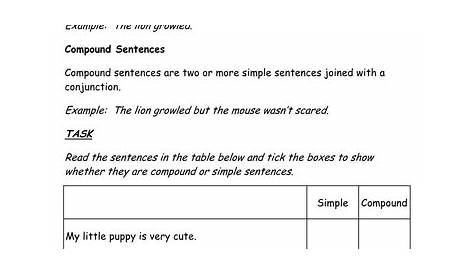 simple and compound sentences worksheets