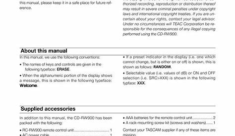 Tascam Cd Rewritable Recorder CD-RW900 Owners Manual