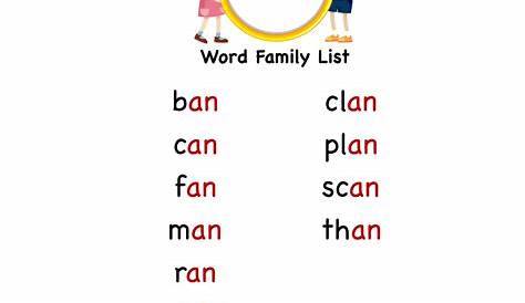 Explore and learn words from "an" word family with word list worksheet