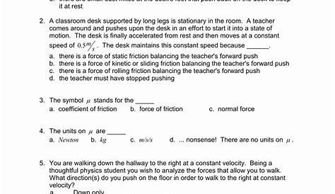 Forces Worksheet 1 Answer Key Awesome Coefficient Friction Worksheet
