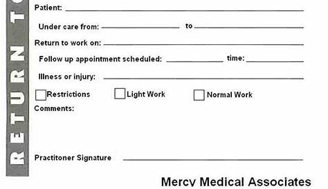 Work Printable Urgent Care Doctors Note Template