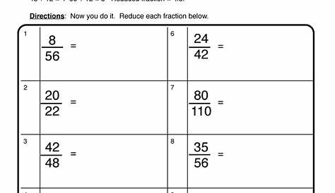 fraction reduction worksheet