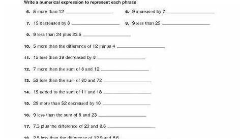 writing expressions from word problems worksheet
