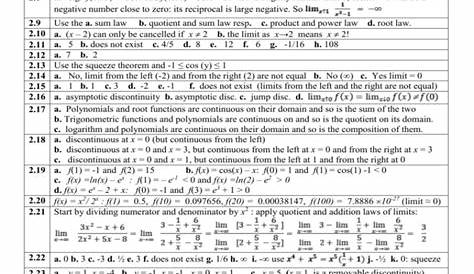 Answers exercises Limits, Continuity and Derivatives