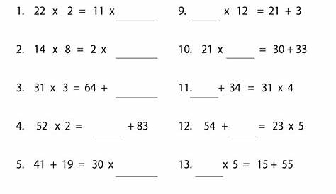 Balancing Equations Elementary Algebra Worksheet Printable