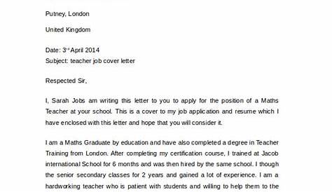 Cover Letter For Teaching Job Application - This cover letter