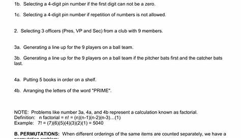 Combinations And Permutations Worksheets