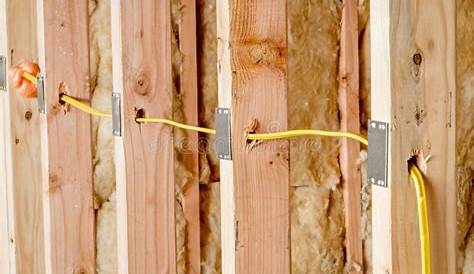Yellow Wire Fed through Wood Studs in New Home Construction with Steel