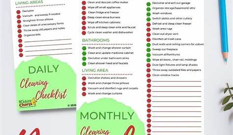 Deep Cleaning Checklist by Task and Day of the Week - kiddycharts.com