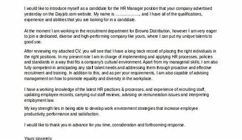 Sample Cover Letter For Hr Job Application