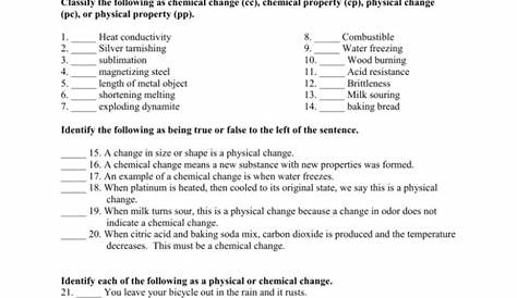 matter properties and changes worksheet
