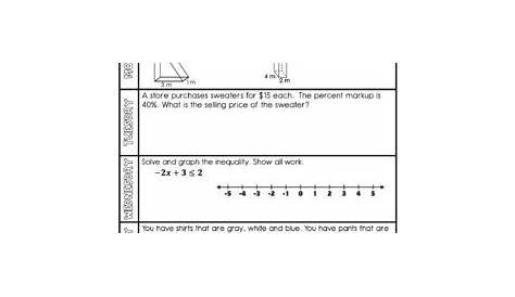 7th Grade Math Summer Packet by To the Square Inch- Kate Bing Coners