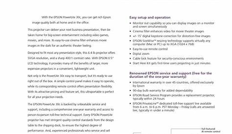 EPSON POWERLITE 30C SPECIFICATIONS Pdf Download | ManualsLib