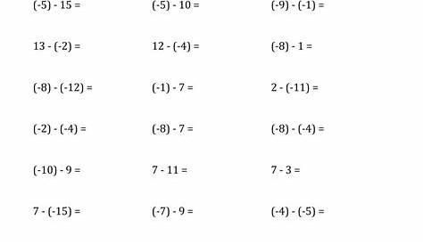 subtracting integers worksheets printable