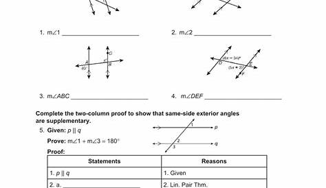 parallel lines and angles worksheet answers