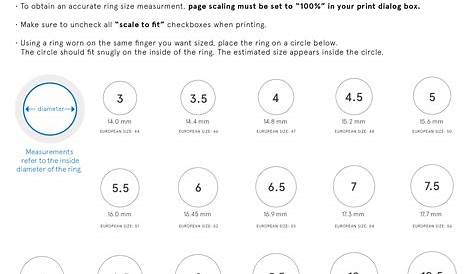 Actual Size Printable Ring Size Chart
