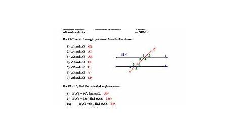 Geometry Unit 3 Parallel Lines Angles formed by Transversals Worksheet