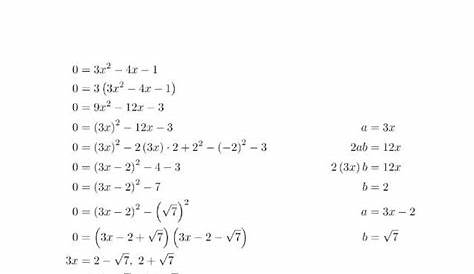 Quadratic Equation Questions By Completing the Square Worksheet