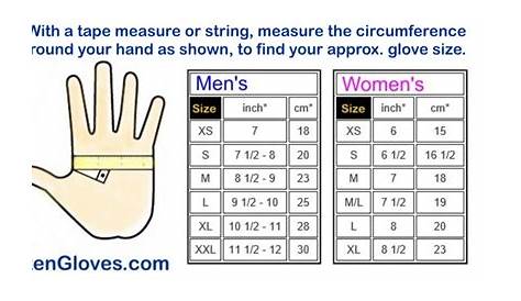 glove hand size chart