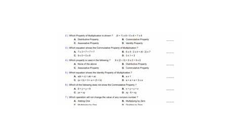 math properties worksheet answers