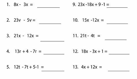 Elementary Algebra Variable Expressions Worksheet