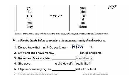 subject and object pronouns worksheets pdf