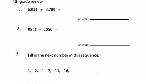 Free Printable 4th Grade Math Review Worksheet