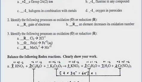 redox reactions worksheets answers