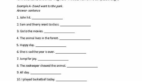 fragment worksheet 4th grade