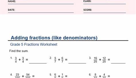 add subtract fractions worksheets for grade 5 k5 learning - grade 5