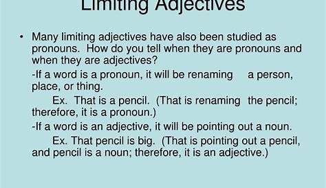 limiting adjectives examples sentences