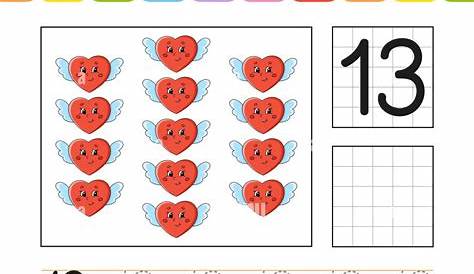 Number 13. Trace and write. Handwriting practice. Learning numbers for