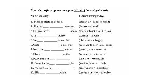 gramatica verbos reflexivos worksheet answers
