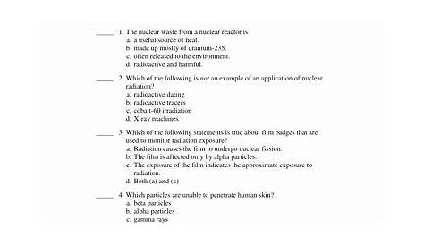 nuclear chemistry review worksheet answer key