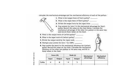 mechanical advantage worksheet with answers