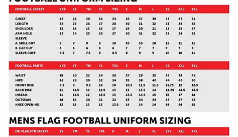 Football and Flag Football Sizing Chart - Allen Sportswear