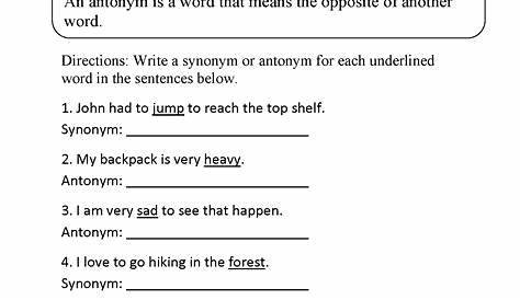 synonym worksheets grade 5