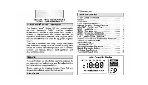 Lennox International Inc. 51M37 Thermostat User Manual | Manualzz