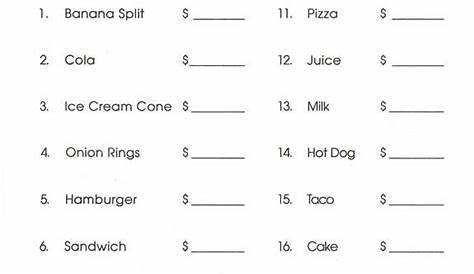 meal out math worksheet answers