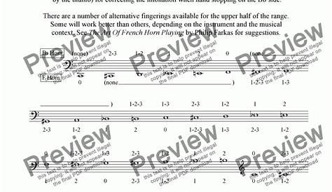 french horn note chart