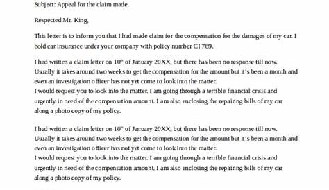 Sample Letter For Appealing A Health Insurance Claim Denial Collection