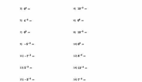 Zero and Negative Exponents worksheets