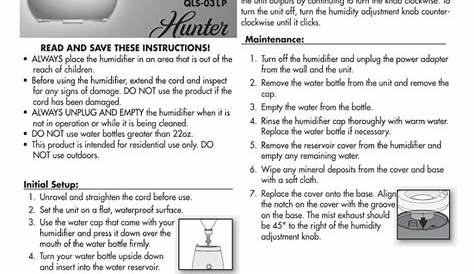 Personal Ultrasonic Humidifier Owner`s Manual (QLS-03) | Manualzz
