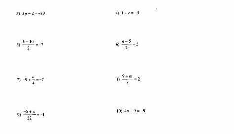 one step equations worksheet answers