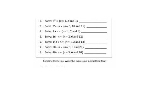 6th Grade Expressions and Equations Worksheet Practice Set | TPT